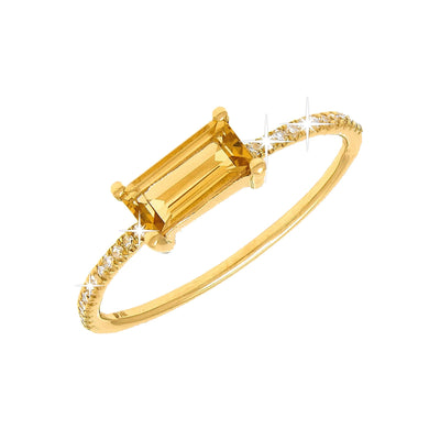 3.1x7.1mm Anillo de Dama Oro 14k Barra con Citrino y Diamantes Naturales