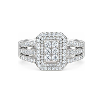 Anillo de Compromiso Halo Doble Cluster Hombros Triple Fila Moissanite S925