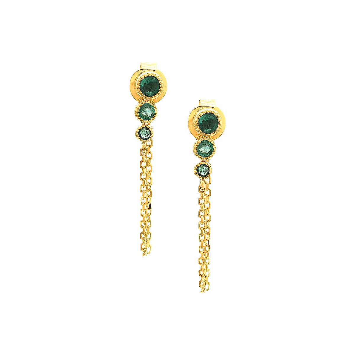 Aretes de Dama Oro 14k Redondos con Esmeralda