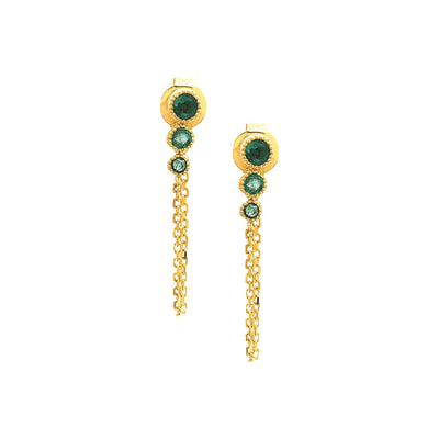 Aretes de Dama Oro 14k Redondos con Esmeralda
