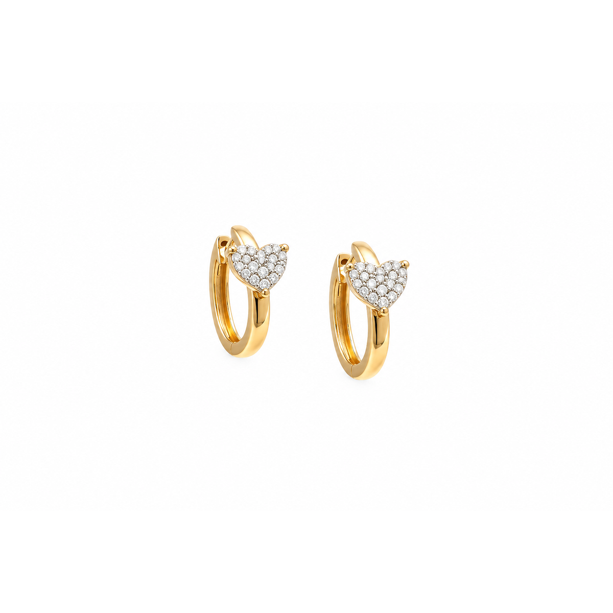 12mm Aretes de Dama Oro 14k Huggie con Corazón de Diamantes Naturales