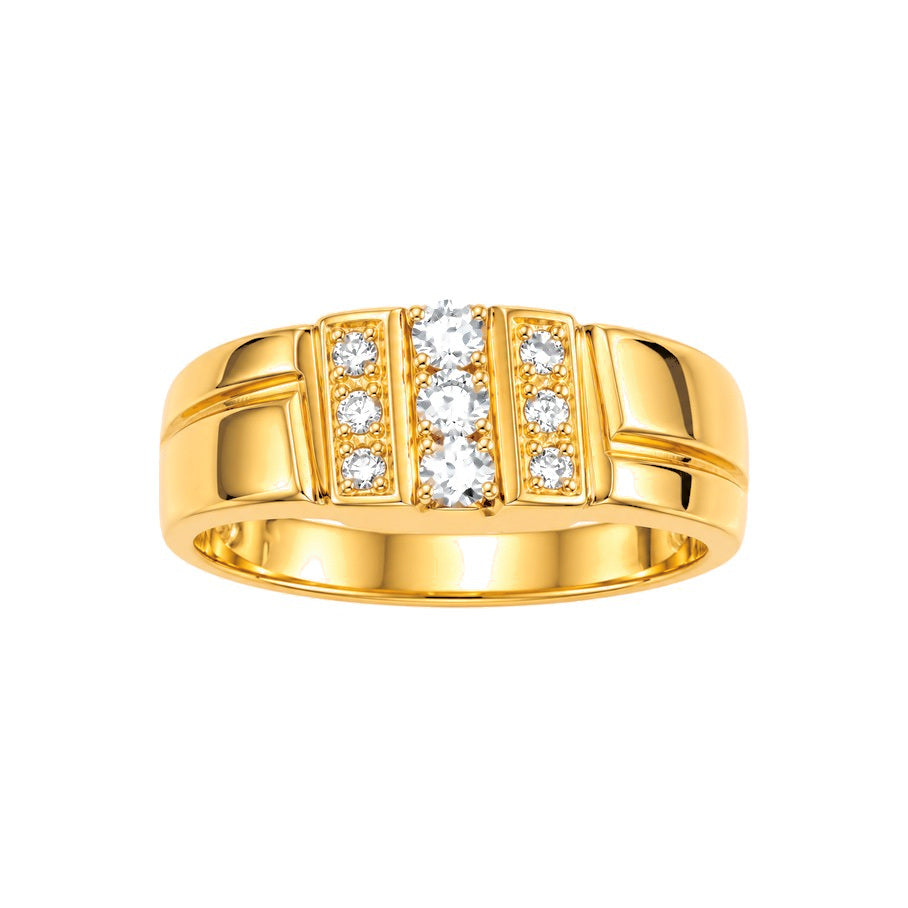 Anillo de Matrimonio de Hombre Oro 14k Grecas con Solitarios