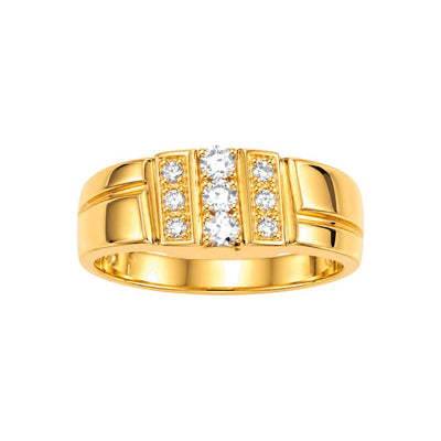 Anillo de Matrimonio de Hombre Oro 14k Grecas con Solitarios