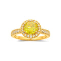 Anillo de Dama Oro 14k Circonia Amarilla con Halo y Banda Pavé