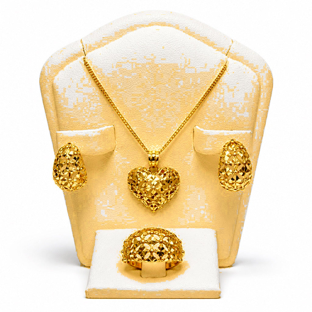 Set Oro 10k Calado Corazón