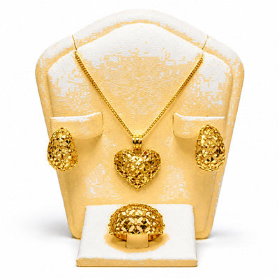 Set Oro 10k Calado Corazón