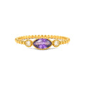 Anillo de Dama Oro 14k Circonia Morada Marquesa con Bolitas
