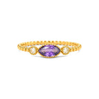 Anillo de Dama Oro 14k Circonia Morada Marquesa con Bolitas