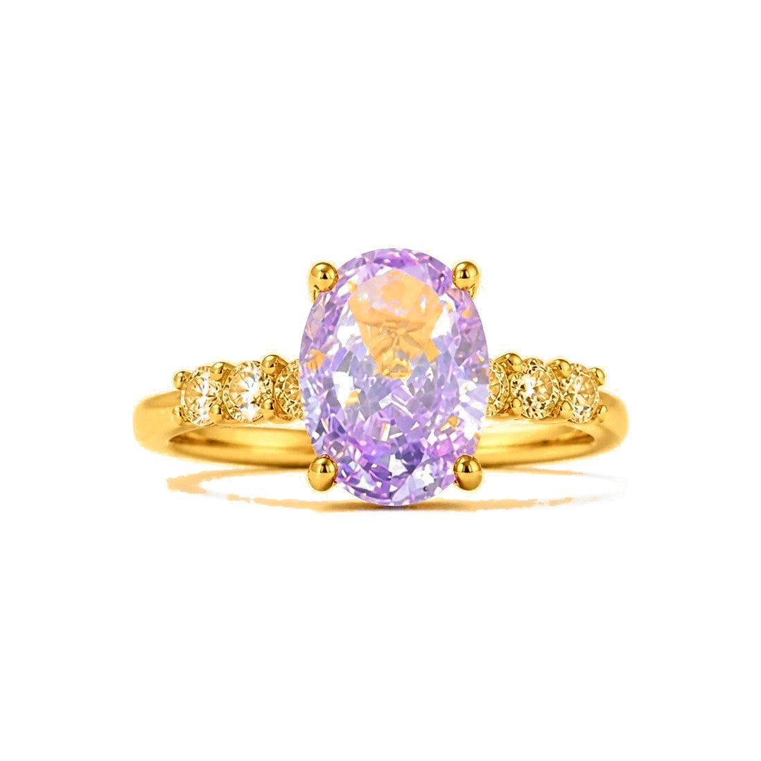 Anillo de Dama Oro 10k Solitario Lila con Circonios