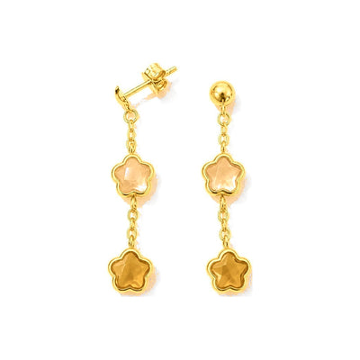 Aretes Oro 10k Flores Colgantes de Colores