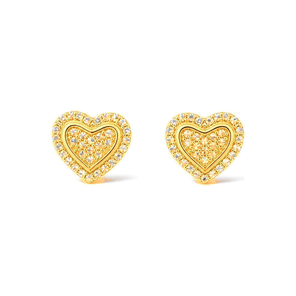 Aretes de Dama Oro 10k Corazón Pavé con Halo