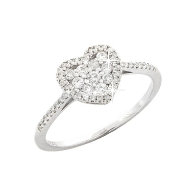 Anillo de Dama Oro Blanco 14k Corazón Redondos con Diamantes Naturales