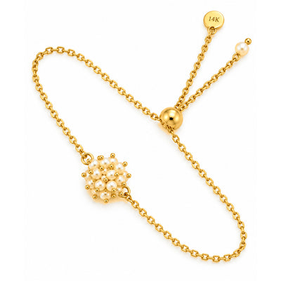 Brazalete de Dama Oro 14k Esfera de Perlas Ajustable