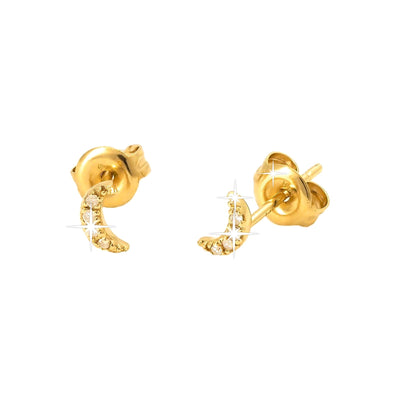 3x6mm Aretes de Dama Oro 14k Luna Pavé con Diamantes Naturales