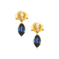 3x12mm Aretes de Dama Oro 14k Colgantes Marquesa con Zafiro y Diamantes Naturales