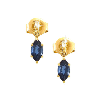 3x12mm Aretes de Dama Oro 14k Colgantes Marquesa con Zafiro y Diamantes Naturales
