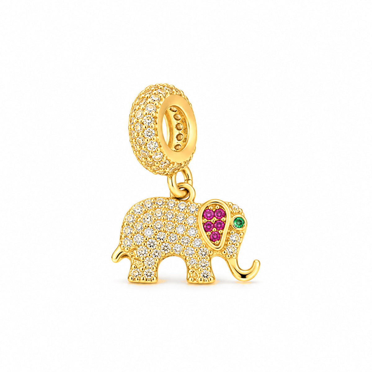 Charm Colgante Oro 10k Elefante con Circonios Compatible con Pulseras Europeas