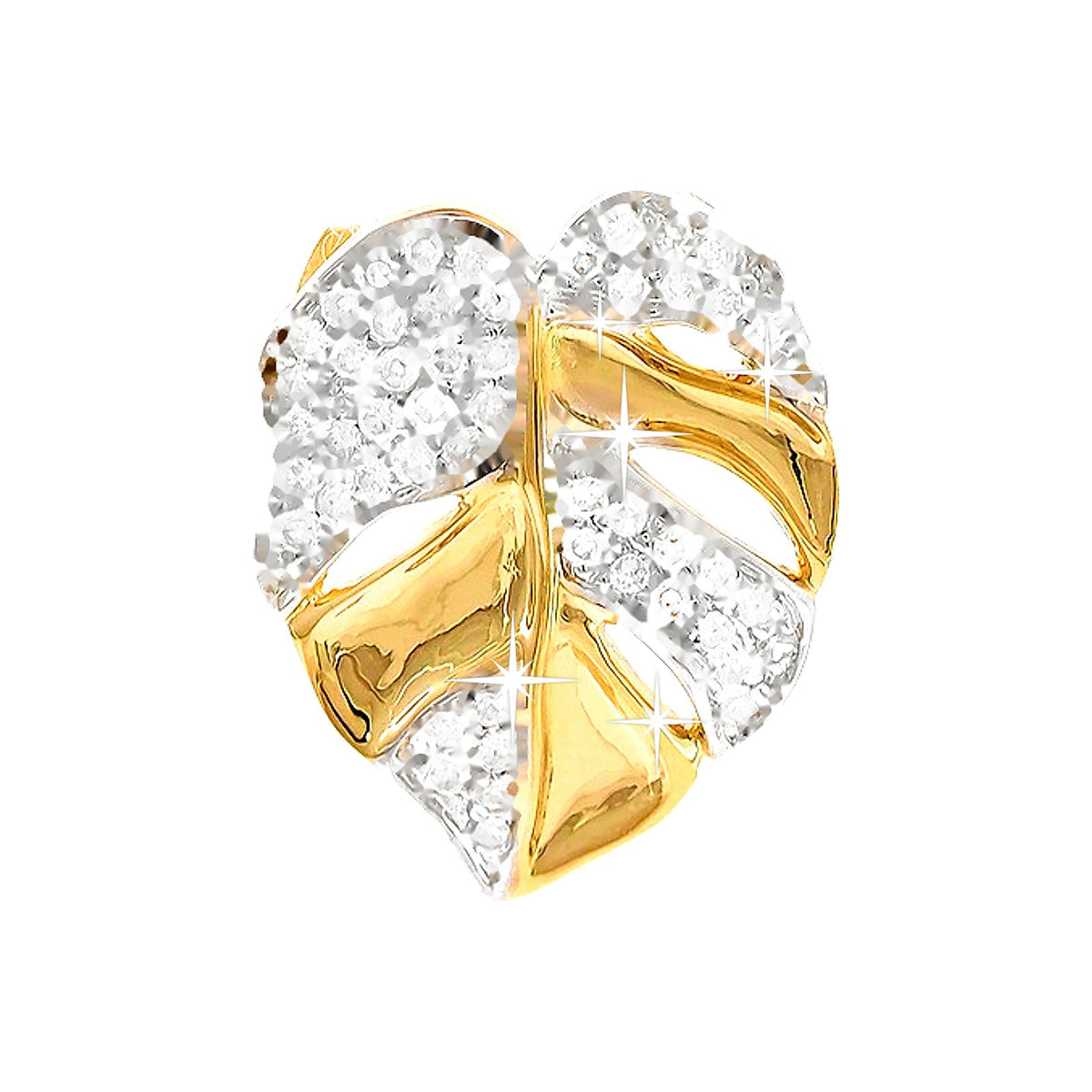 Dije Oro 14k Hoja Pavé con Diamantes Naturales
