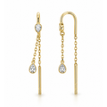 Aretes de Dama Oro 14k Cadena Pasante con Circonios Gota