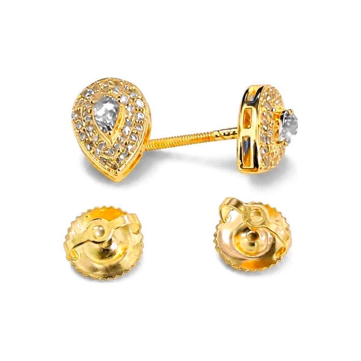 Aretes de Dama Oro 14k Gota con Halo Pavé