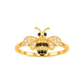Anillo de Dama Oro 14k Abeja con Circonios Blancos Negros y Amarillos