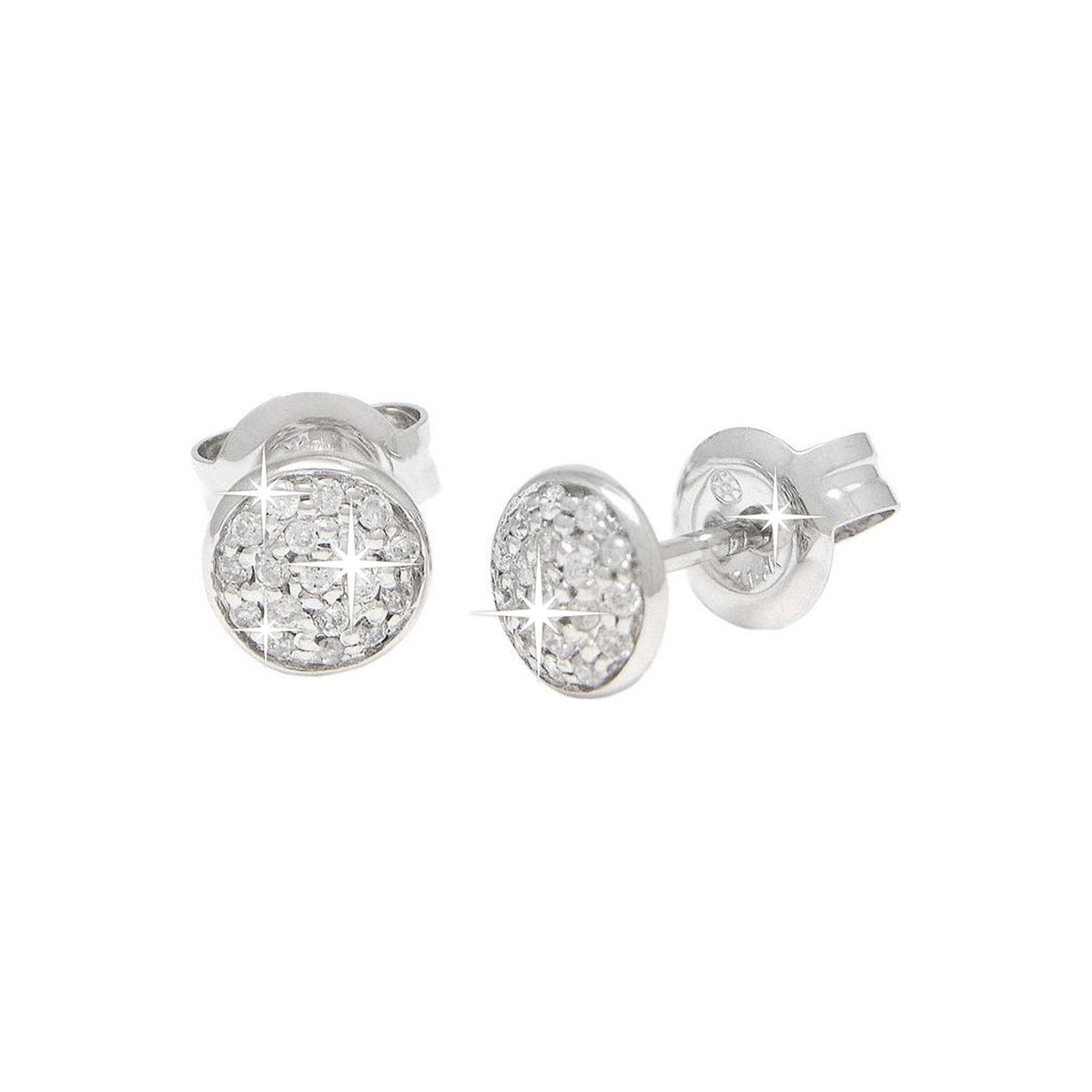 5.41mm Aretes de Dama Oro Blanco 14k Topos Redondos con Diamantes Naturales