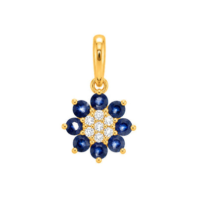 Dije Flor de Zafiros con Diamantes Naturales Oro 14k