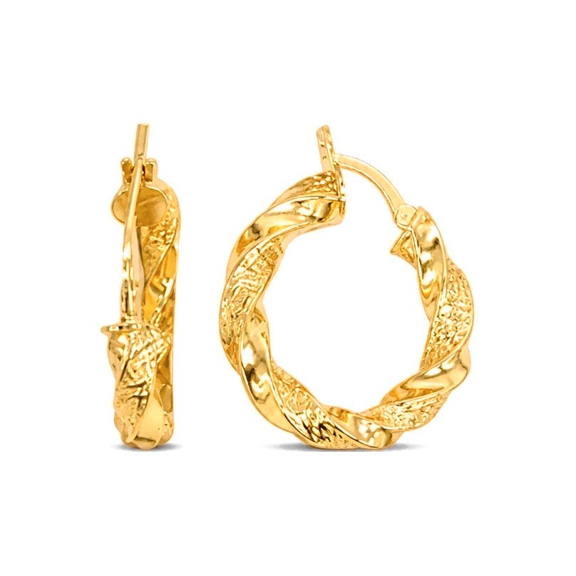 Aretes de Dama Oro 10k Aro Trenzado Textura Granulada