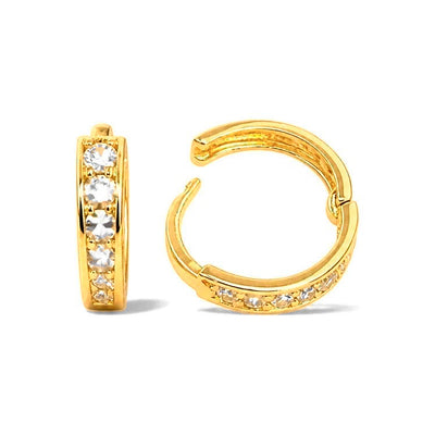 Aretes de Dama Oro 14k Aro Pequeño Circonios Pavé