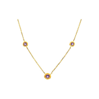 Collar Oro 14k Tres Piedras con Amatista