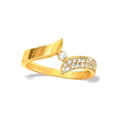 Anillo de Dama Oro 10k Bypass Hoja con Circonios