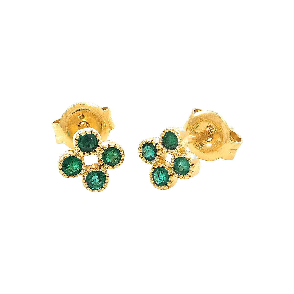 Aretes de Dama Oro 14k Redondos con Esmeralda