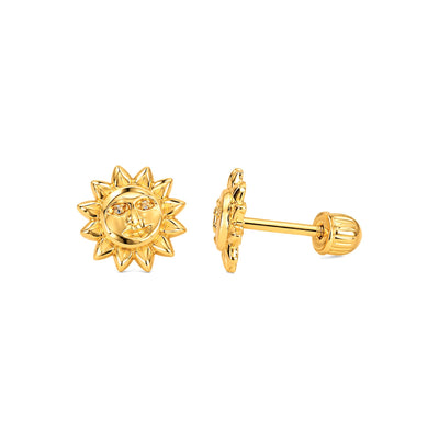 Aretes para Bebé Oro 10k Sol con Circonios