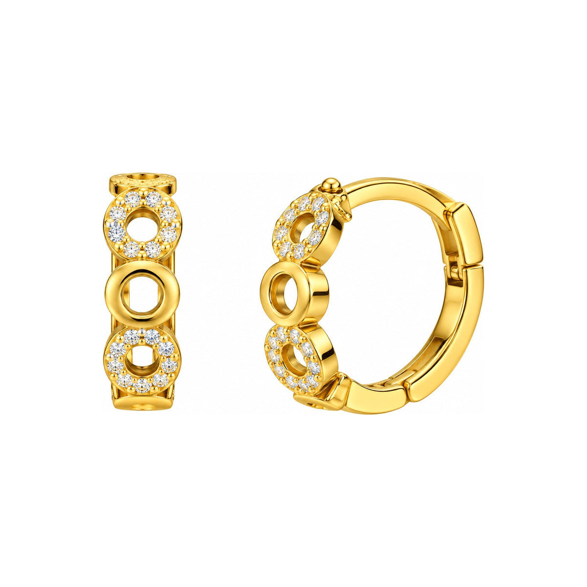 Aretes de Dama Oro 14k Huggie de Círculos con Circonios