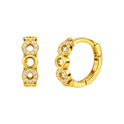 Aretes de Dama Oro 14k Huggie de Círculos con Circonios