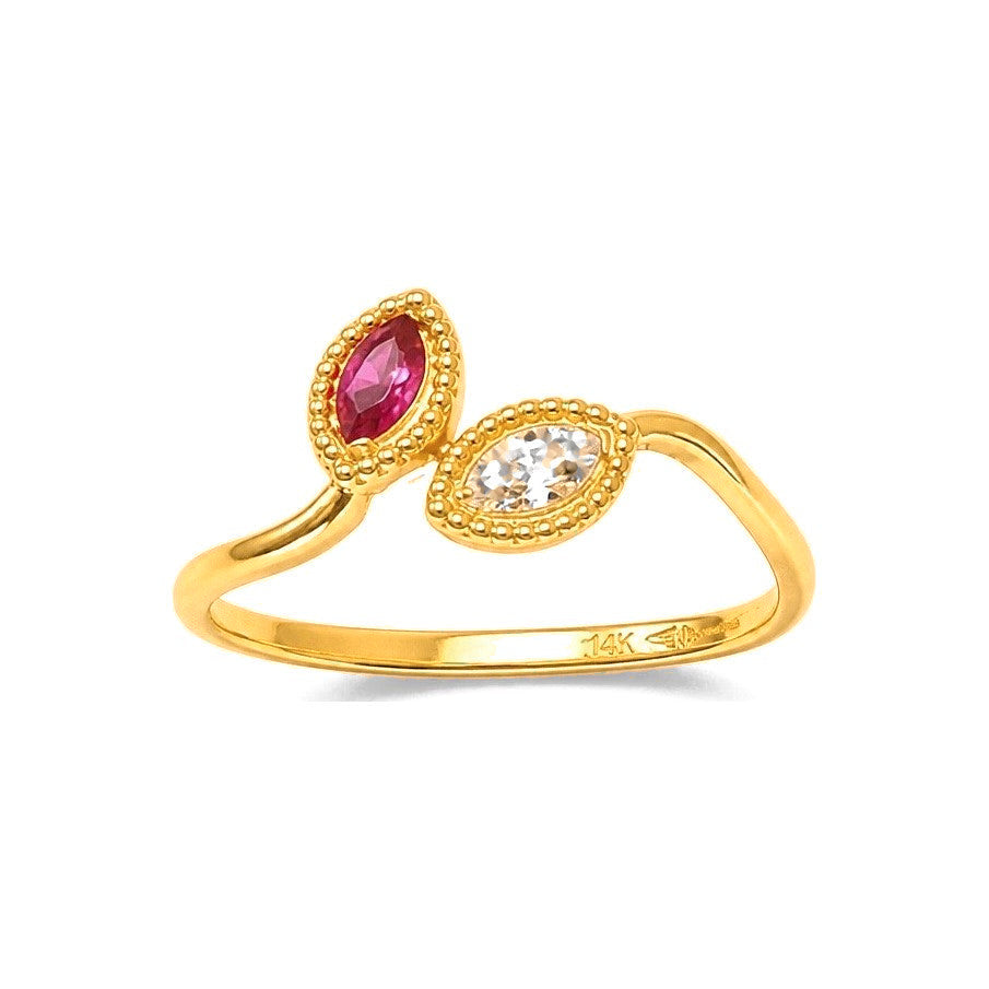 Anillo de Dama Oro 10k Dos Marquises Bypass Milgrain