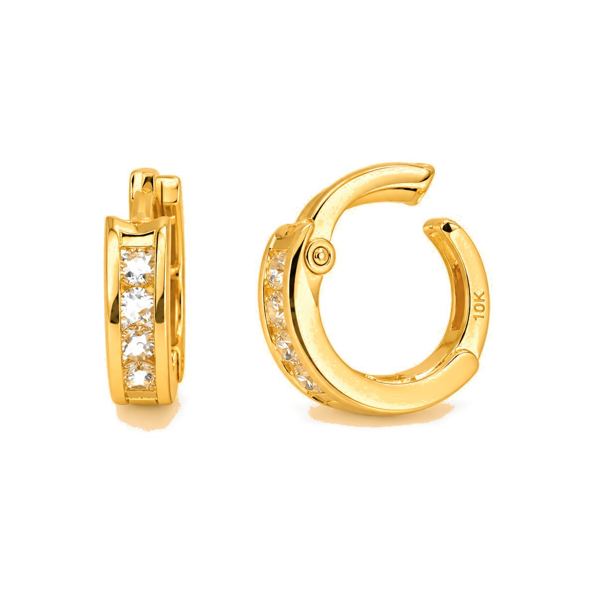 Aretes de Dama Oro 10k Aro Grueso Canal de Circonios