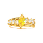 Anillo de Dama Oro 10k Circonia Amarilla Marquesa con Doble Aro