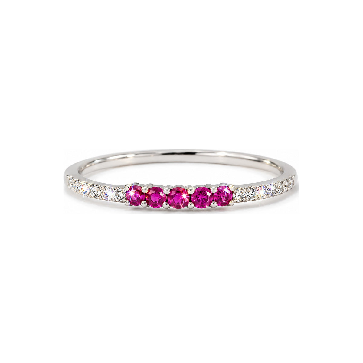 Anillo de Dama Oro Blanco 14k Rubí Natural y Diamante