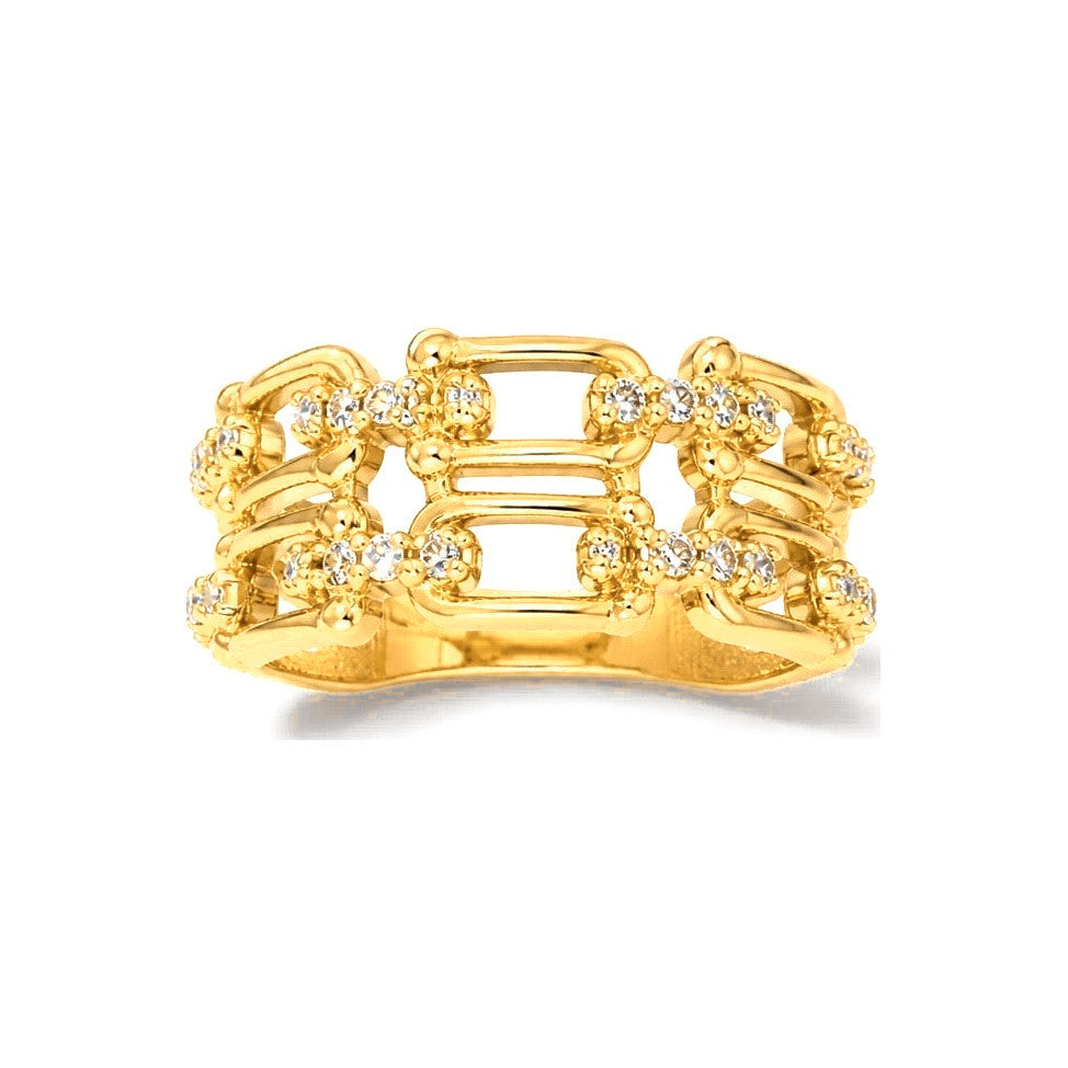 Anillo de Dama Oro 10k Eslabones con Racimos de Circonios