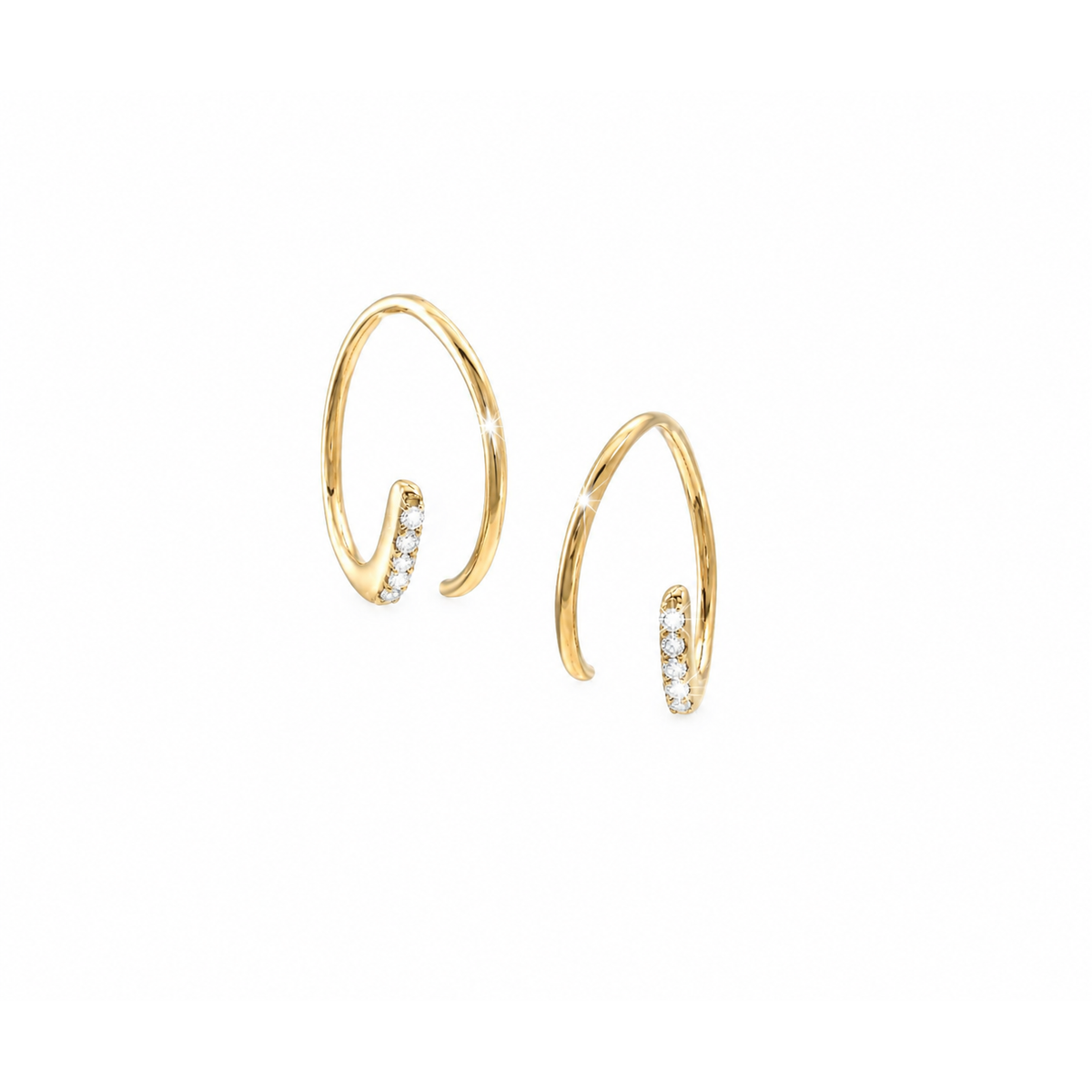 Aretes de Dama Oro 14k Espiral Abierta con Línea de Diamantes Naturales