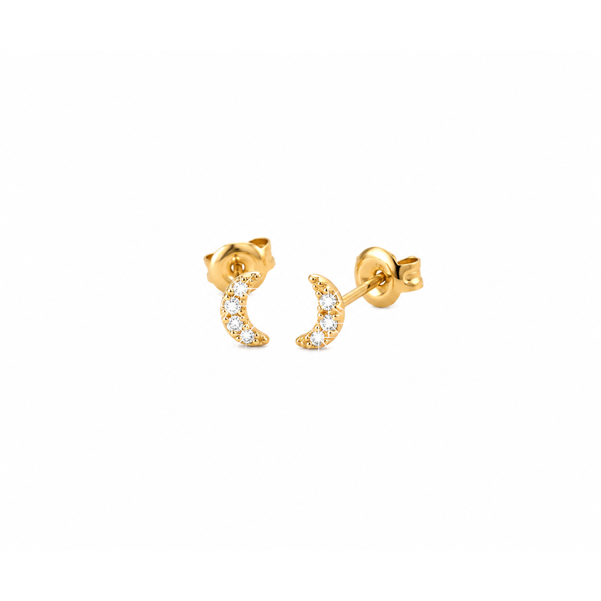 3x6mm Aretes de Dama Oro 14k Luna Creciente con Diamantes Naturales