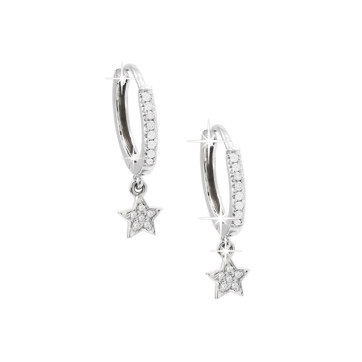 Aretes de Dama Oro Blanco 14k Estrella Pavé con Diamantes Naturales