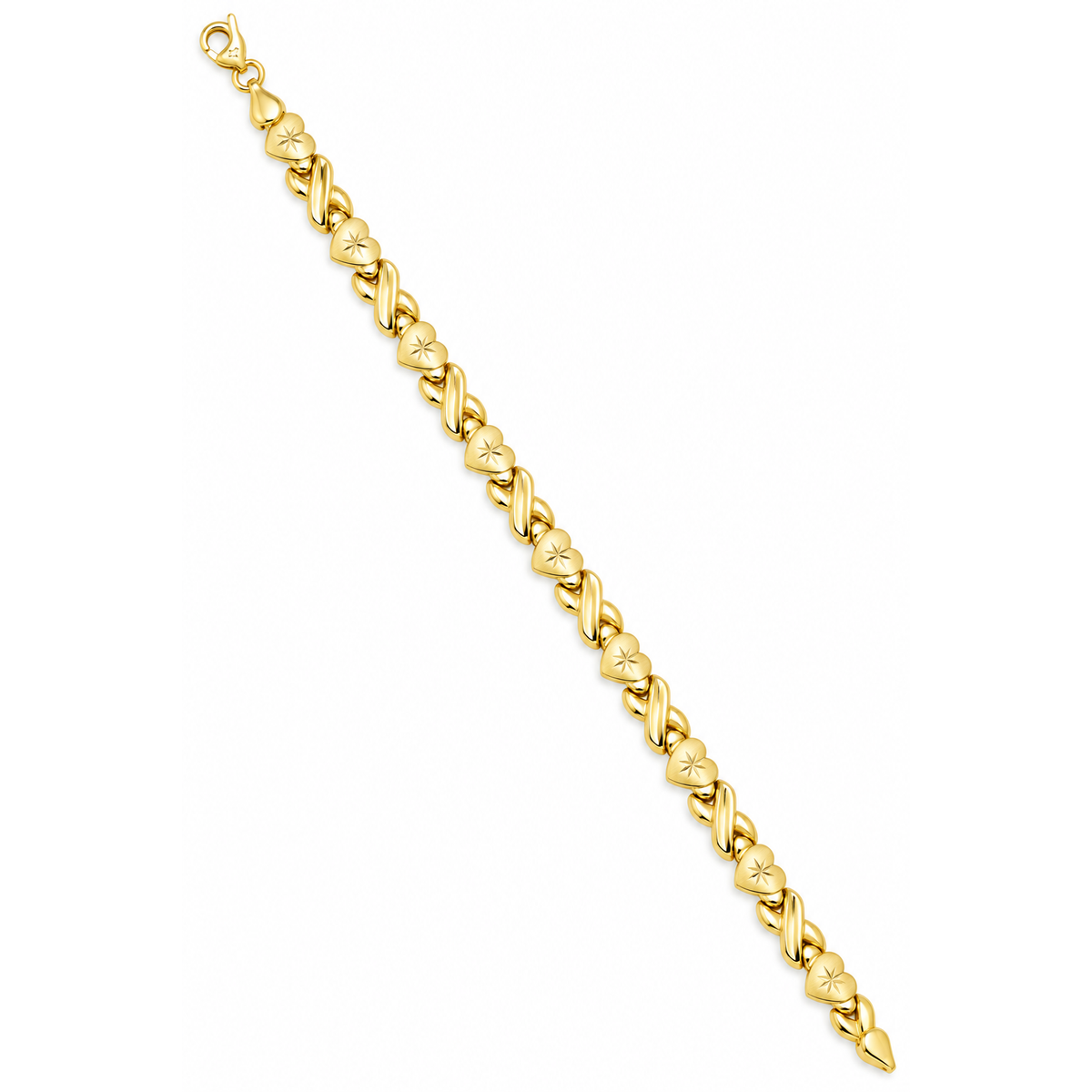 Brazalete de Dama Oro 10k Corazones Grabados y Besos