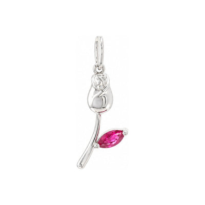 Dije Rosa Tallo Oro Blanco 14k con Rubí Natural
