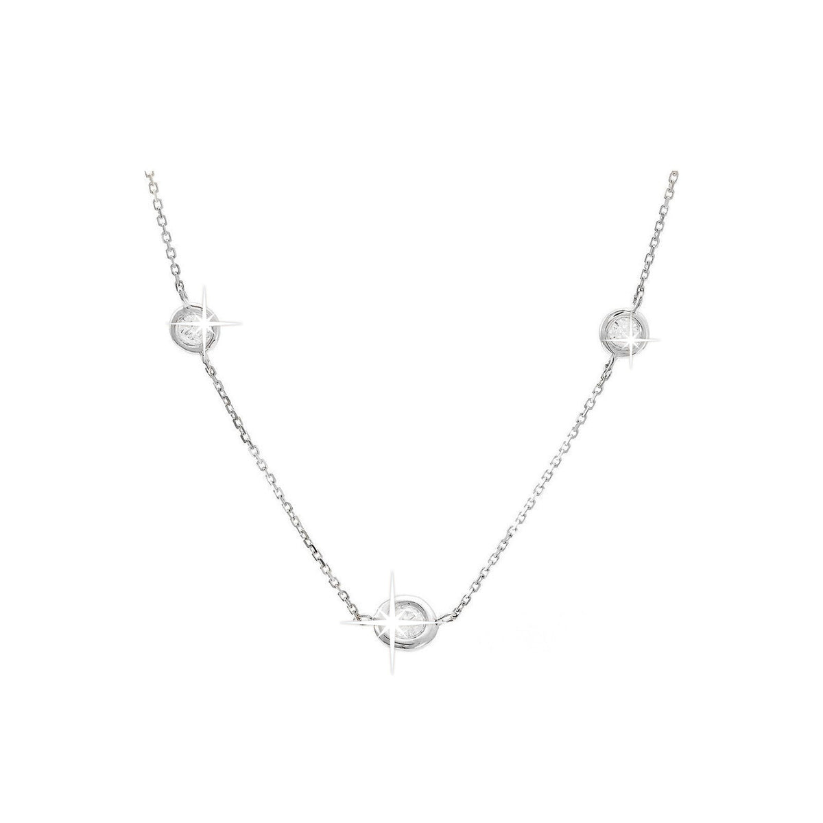 Collar Oro Blanco 14k Tres Piedras con Diamantes Naturales
