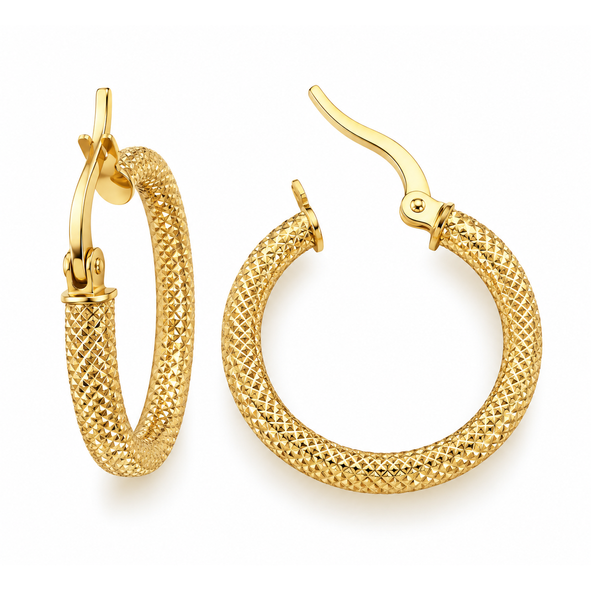 Aretes de Dama Oro 10k Argolla Tubular Facetada Diamantada