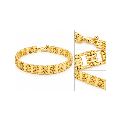 Brazalete de Dama Oro 14k Eslabones Planos Diamantados 7 Pulgadas