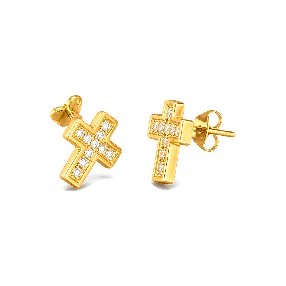 Aretes de Dama Oro 10k Cruz con Circonios