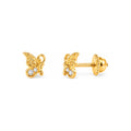 Aretes para Bebé Oro 14k Set Mariposa Calada y Redondo con Piedra